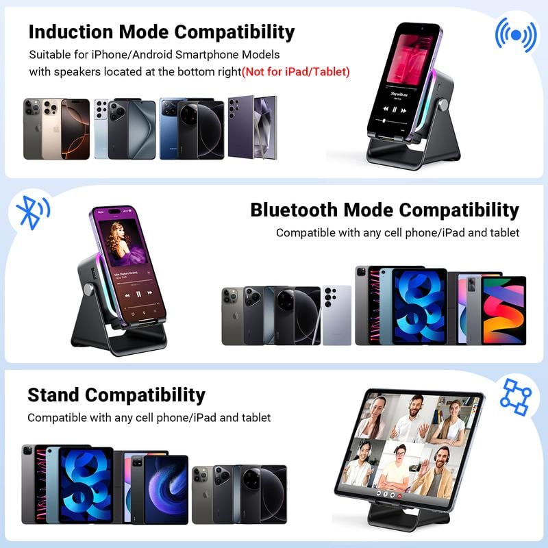 🎶Limited Sale 50% OFF📱 5-in-1 Wireless Induction Bluetooth Speaker with Adjustable Phone Stand