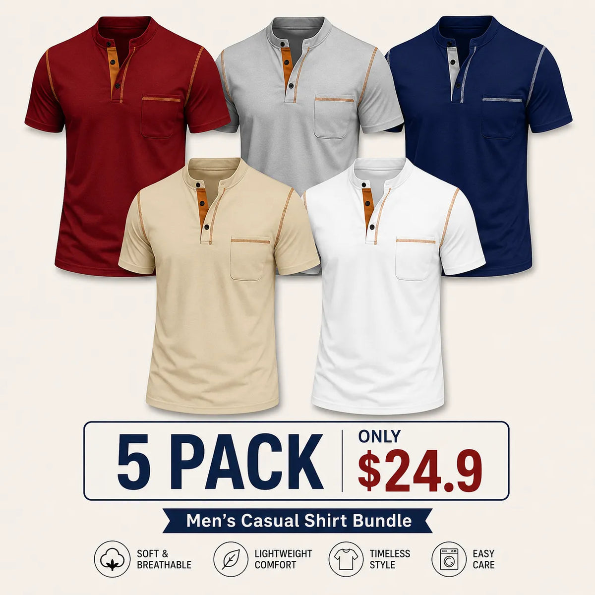 Seasonal Clearance Sale ⚡10 for Just 29.99 Men's Casual Short-Sleeve Henley Pocket T-Shirt