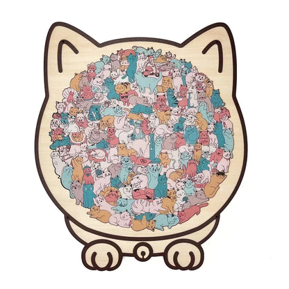 🎅Christmas Sale 50% OFF🐱135-Piece Morandi-Colored Cat Shaped Wooden Jigsaw Puzzle