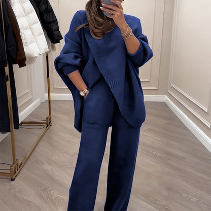 🎁Winter Hot Sale 50% OFF💝Women's 2-piece set – Asymmetrical sweater + Wide-Leg pants