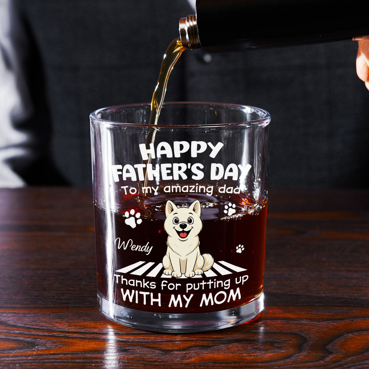 Putting Up With Funny Dad Ver Pet - Personalized Whiskey Glass
