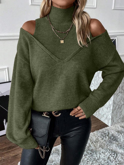 🎉New Arrival-49% Off💛Women's Turtleneck Cold Shoulder 2 In 1 Sweater