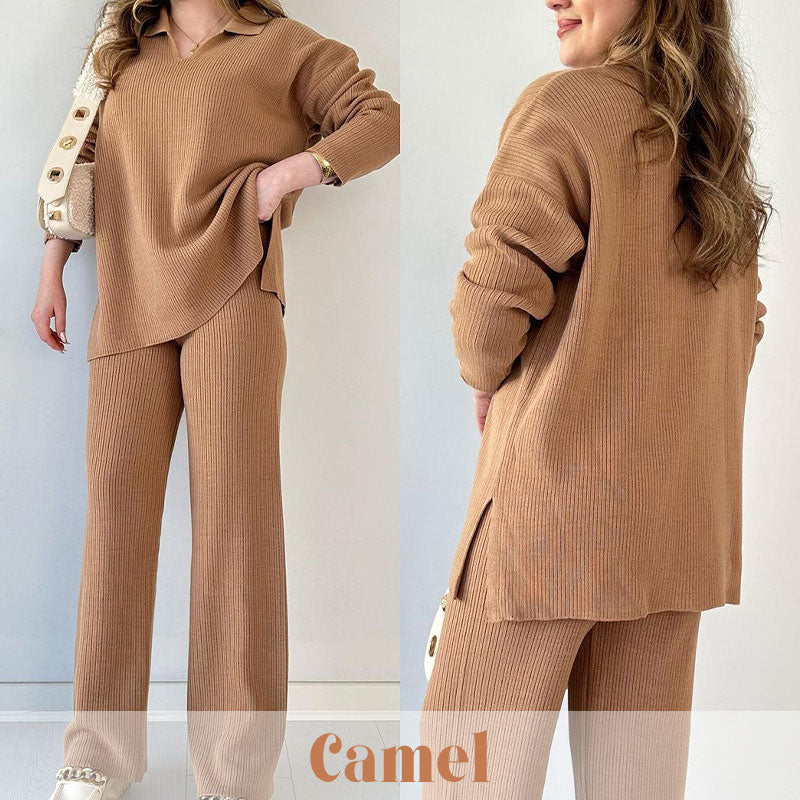 🍂Limited-Time 50% OFF🍂V-Neck Casual Slit Knitted Two-Piece Set ✈️ Free Shipping