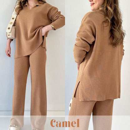 🍂Limited-Time 50% OFF🍂V-Neck Casual Slit Knitted Two-Piece Set ✈️ Free Shipping