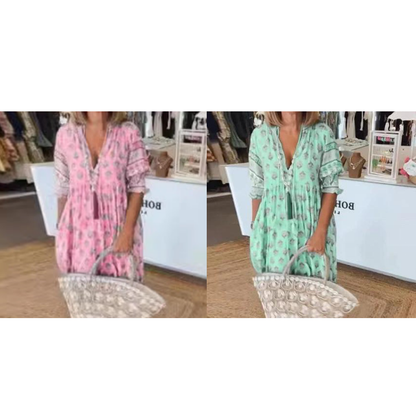 🌸Spring Specials 50% OFF👗Boho Floral V Neck High Waist A-Line Swing Dress