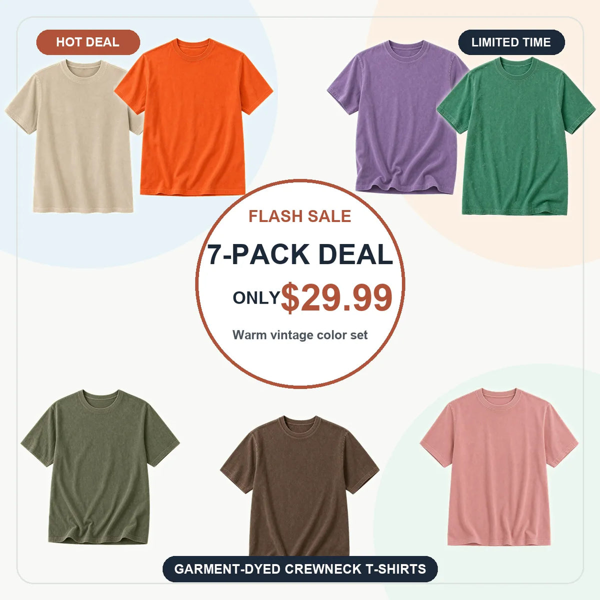SUMMER FINAL SALE - Men's Garment-Dyed Crewneck Short Sleeve T-Shirt 14-Pack $37.99
