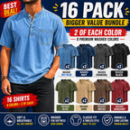 Limited Deal 8-Pack Men's Washed Stand Collar Henley Shirts, Short Sleeve Relaxed Fit Pocket Tops