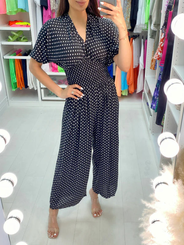 🔥HOT SALE 50% OFF🔥Polka Dot Printed Elastic Waist Jumpsuit