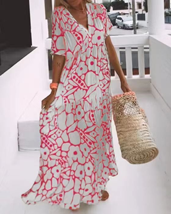 💖SUMMER HOT SALE🎁 2025 New Short-sleeved Printed Dress