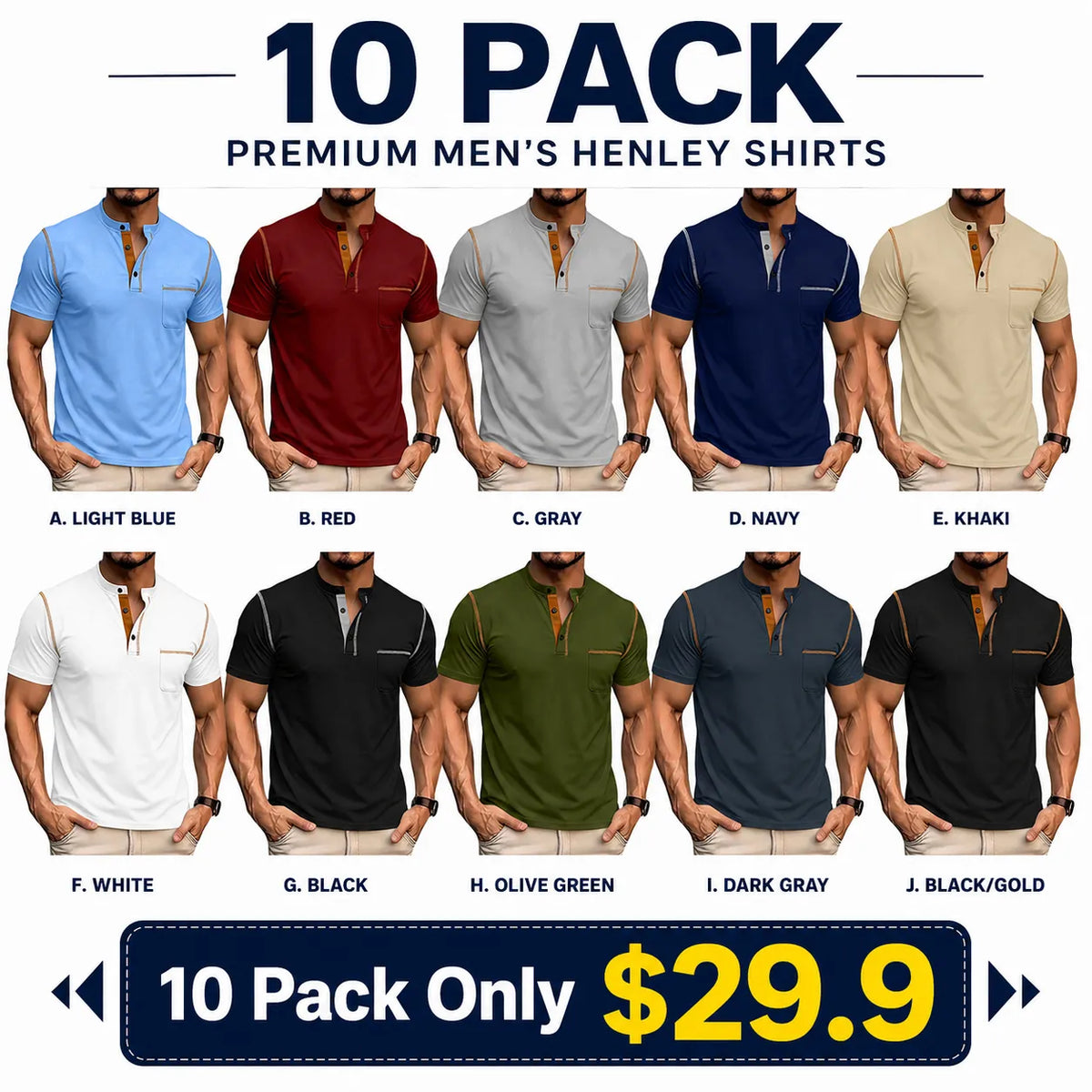 Seasonal Clearance Sale ⚡10 for Just 29.99 Men's Casual Short-Sleeve Henley Pocket T-Shirt