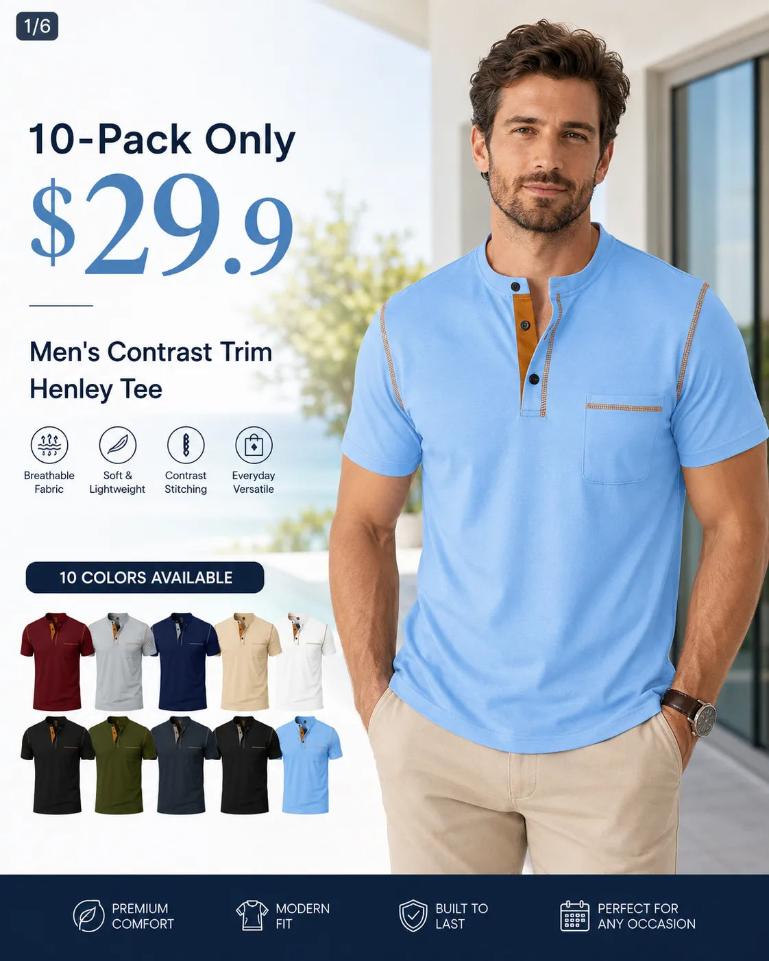 Seasonal Clearance Sale ⚡10 for Just 29.99 Men's Casual Short-Sleeve Henley Pocket T-Shirt