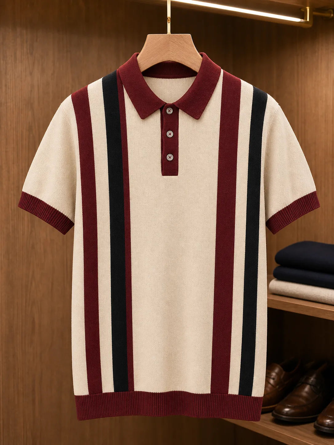 🔥CLEARANCE SALE🔥 Retro Stripe Knit Polo Shirt