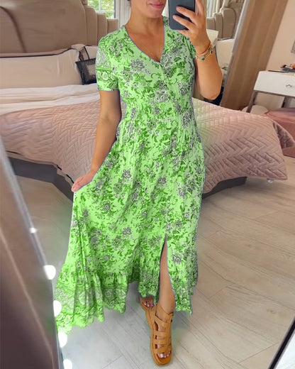 💥Lastday! Hurry up！！💥💃Hot Sale 49% OFF🔥 - Floral Print V-neck Dress