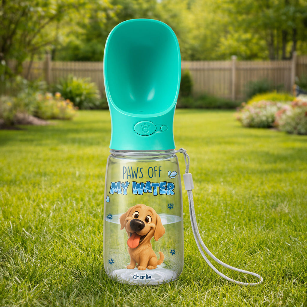 Paws Off My Water - Personalized Pet Water Bottle With Drinking Feeder