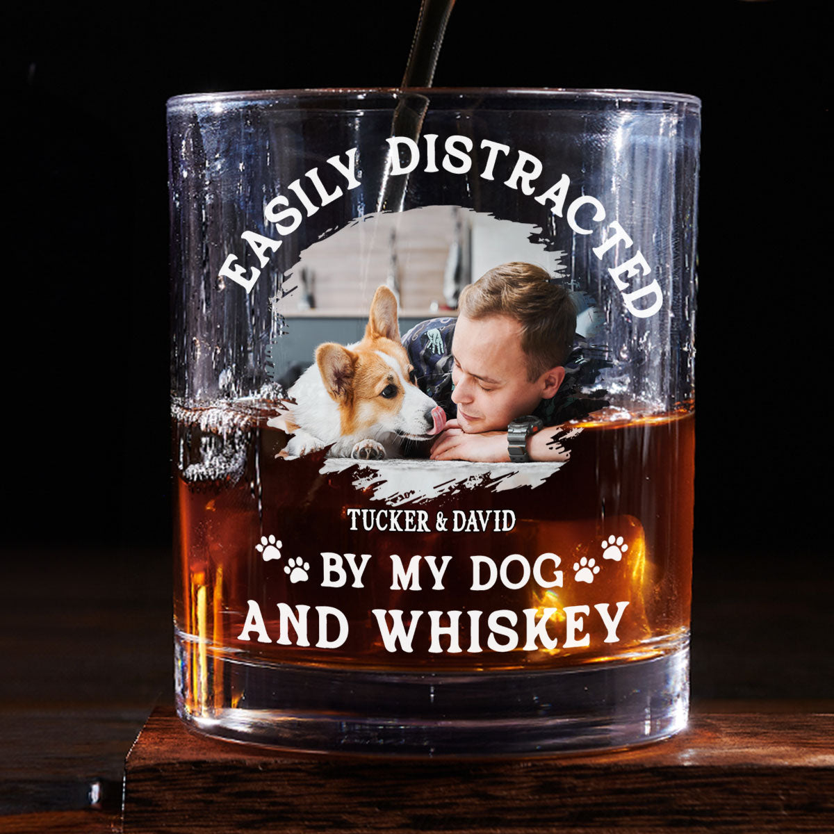 Very Distracted By Photo - Personalized Whiskey Glass