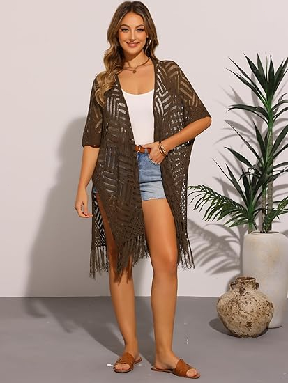 🔥This Week's Special Price: £13.99!!😍Women’s Oversized Knit Cardigan – Lightweight Crochet Tassel Kimono for Spring & Summer 🌸