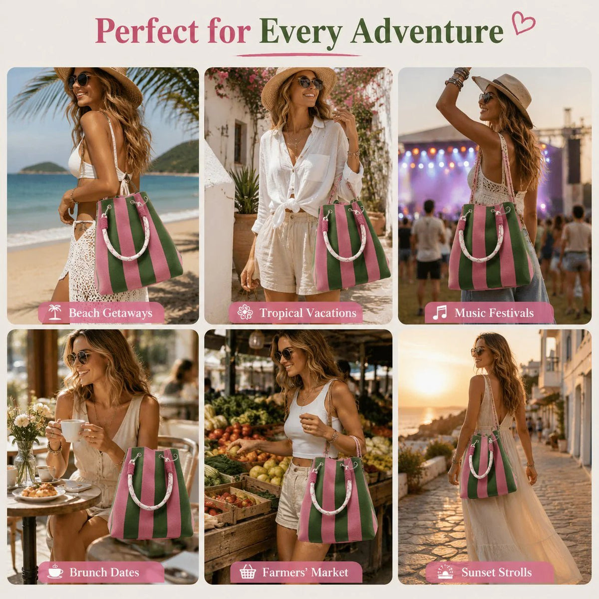 🏆 Limited-Time Sale: 60% OFF 🌴 Boho Striped Knit Bucket Handbag for Women – Handmade Summer Beach Shoulder Bag