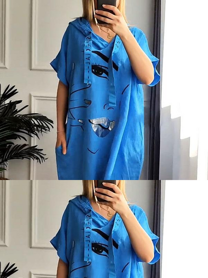 💐BUY 2 FREE SHIPPING💐Casual Loose Hoodie Dress with Face Print