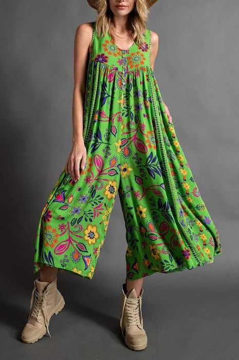 🔥HOT SALE💃Vintage Print Loose Sleeveless Jumpsuit