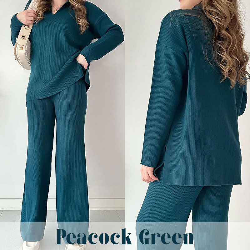 🍂Limited-Time 50% OFF🍂V-Neck Casual Slit Knitted Two-Piece Set ✈️ Free Shipping