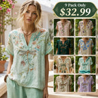9 Pack Only$32.99-Comfortable and trendy women's clothing, Bohemian style V-neck short-sleeved T-shirt