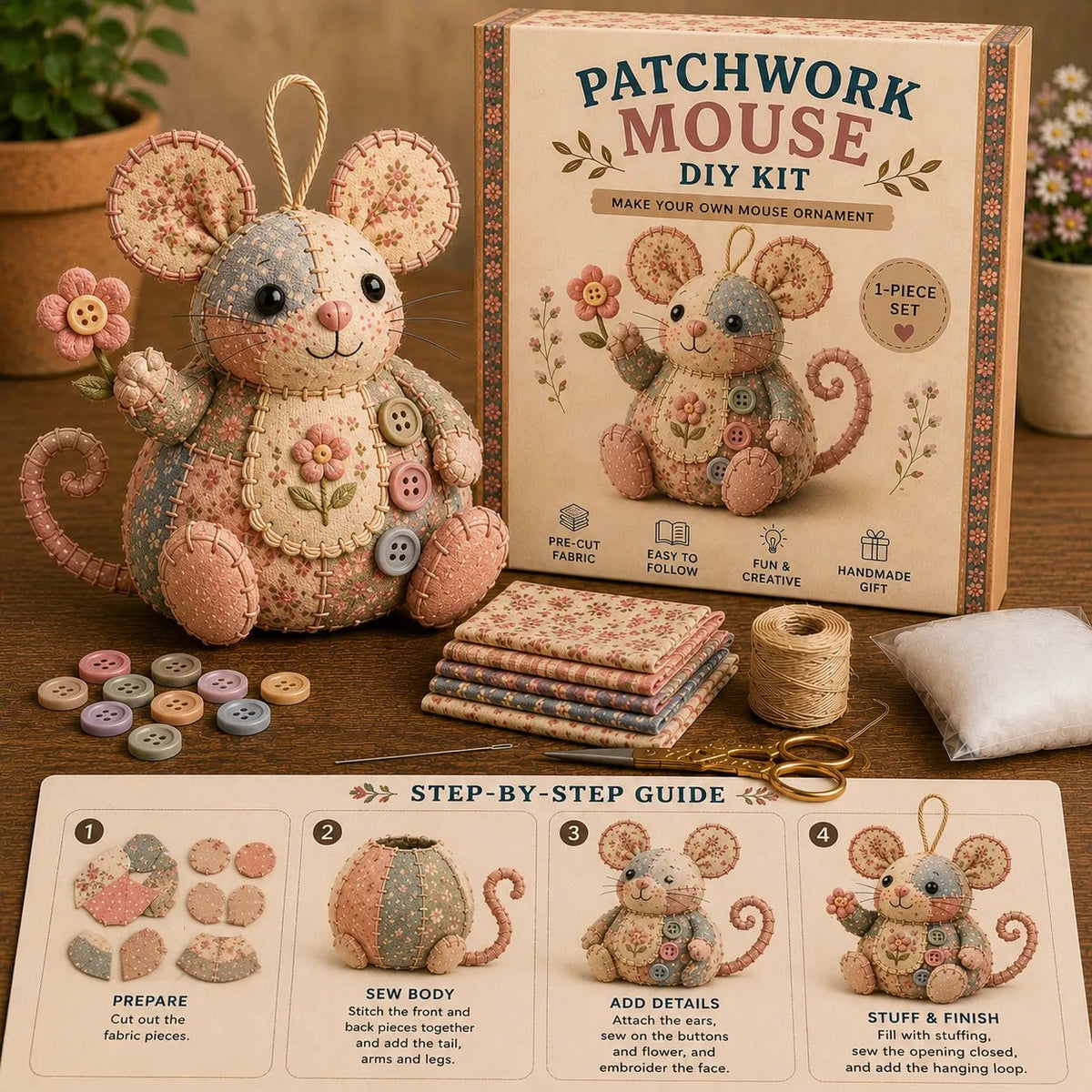 ⏳LIMITED TIME SALE 50% OFF🐭🧵Handcrafted Vintage Mouse Plush Sewing Kit