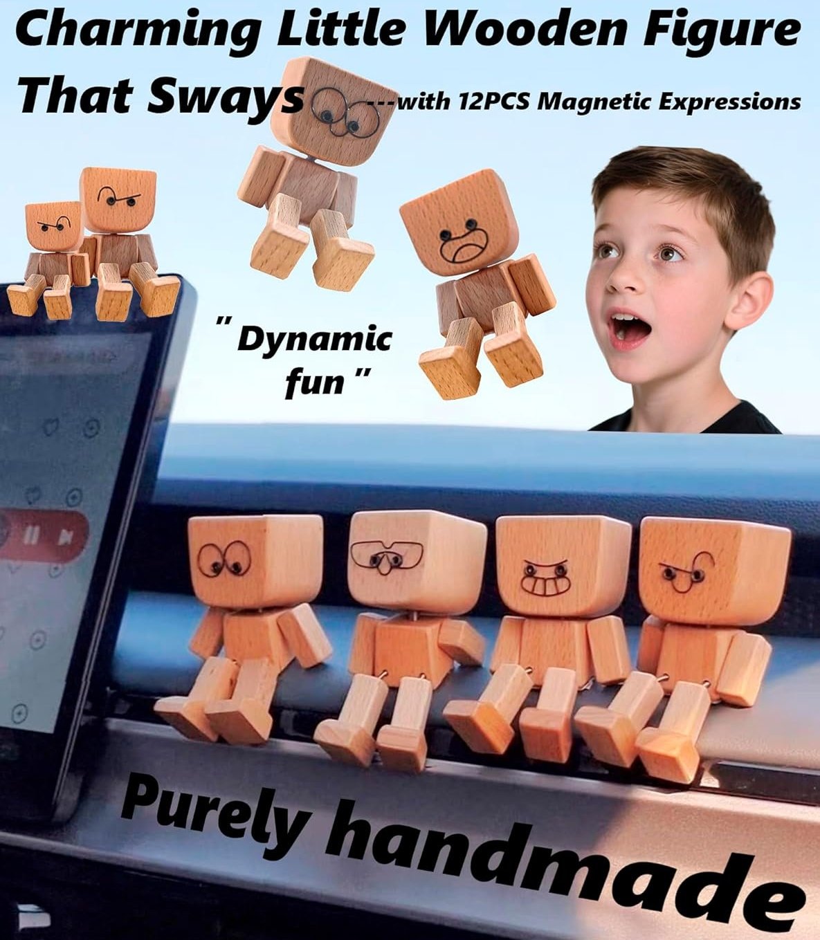 🎅🏻Christmas Sale 60% OFF🔥Charming Little Swaying Wooden Figure & 12PCS Magnetic Expressions