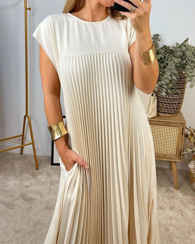 🔥Sunmmer Limited Sale🔥Sleeveless pleated simple solid color dress