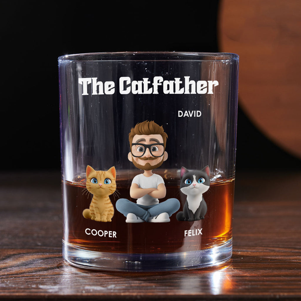 The Catfather Cartoon - Personalized Whiskey Glass