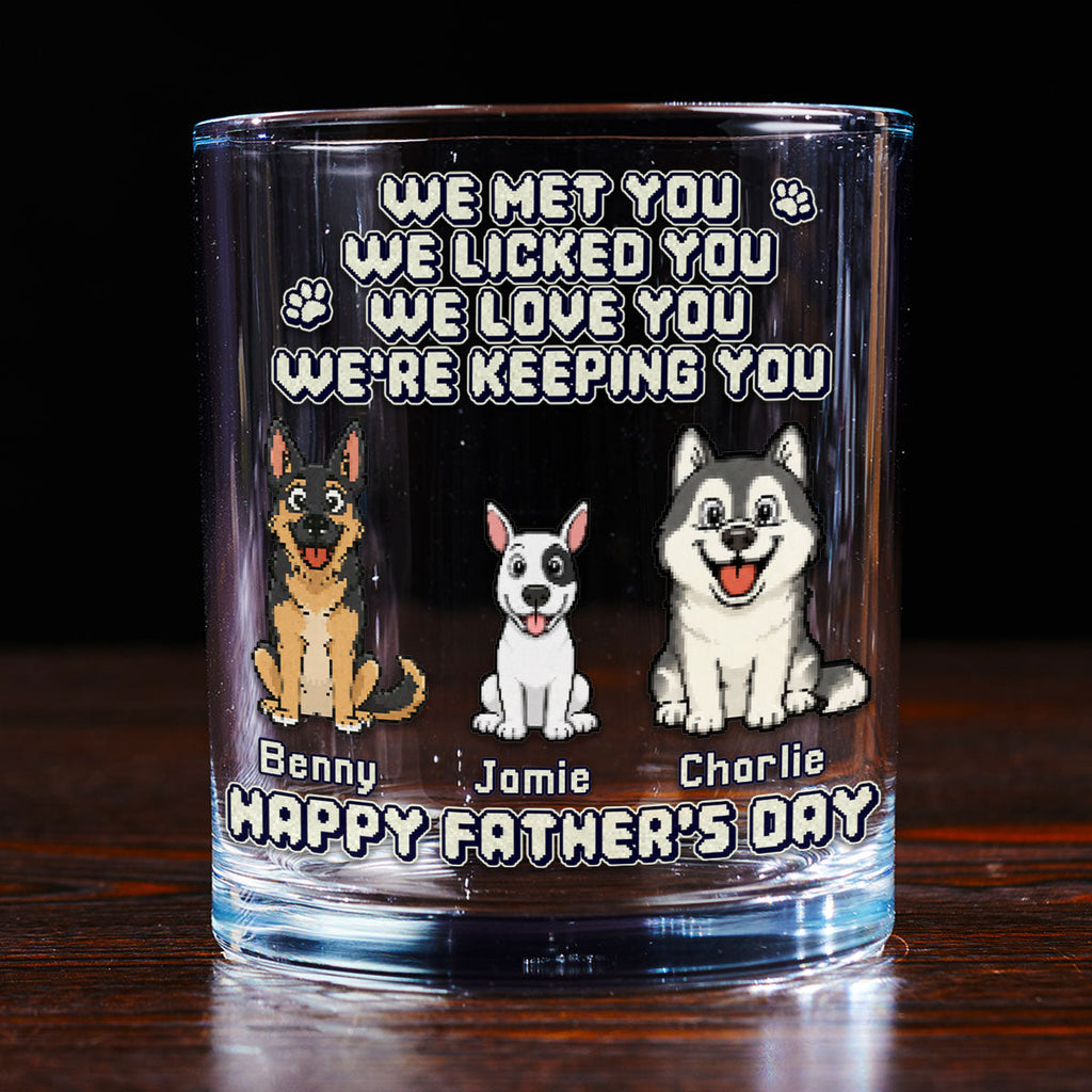 Pixel Dog Sitting Woof Dad - Personalized Whiskey Glass
