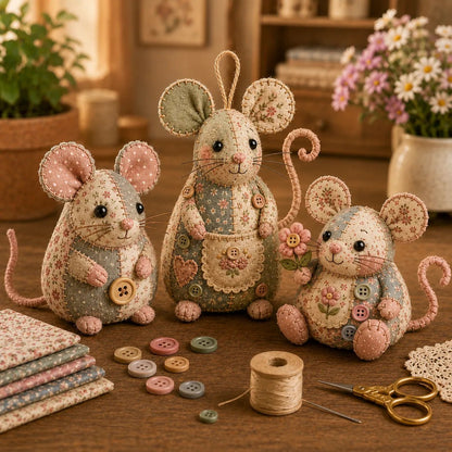 ⏳LIMITED TIME SALE 50% OFF🐭🧵Handcrafted Vintage Mouse Plush Sewing Kit