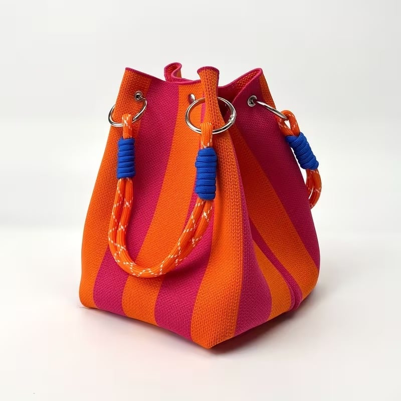 🏆 Limited-Time Sale: 60% OFF 🌴 Boho Striped Knit Bucket Handbag for Women – Handmade Summer Beach Shoulder Bag