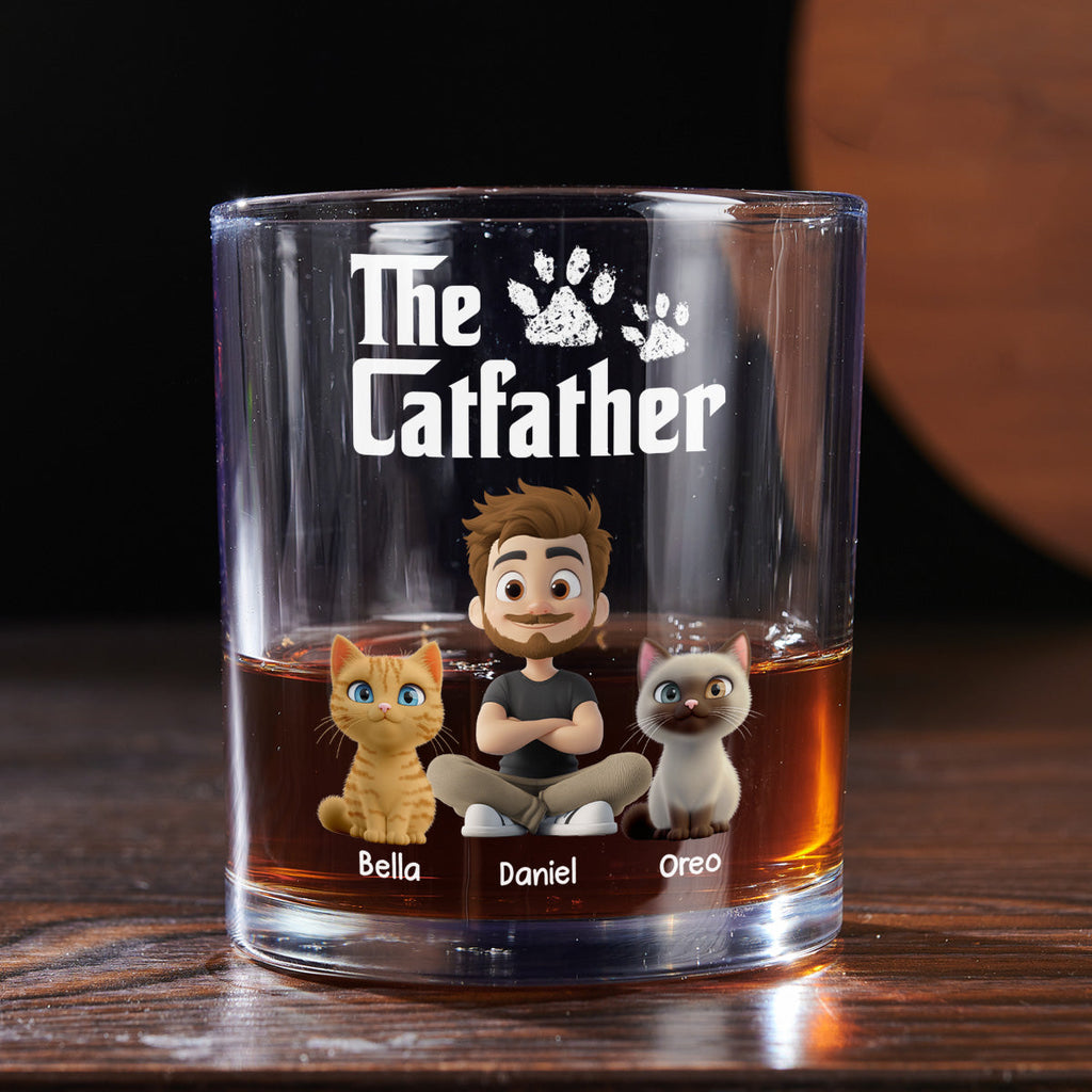 Cool Cat Father - Personalized Whiskey Glass
