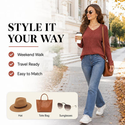 💖LAST DAY-50% OFF✨Women's Casual Long Sleeve V-Neck Knit Tunic Top