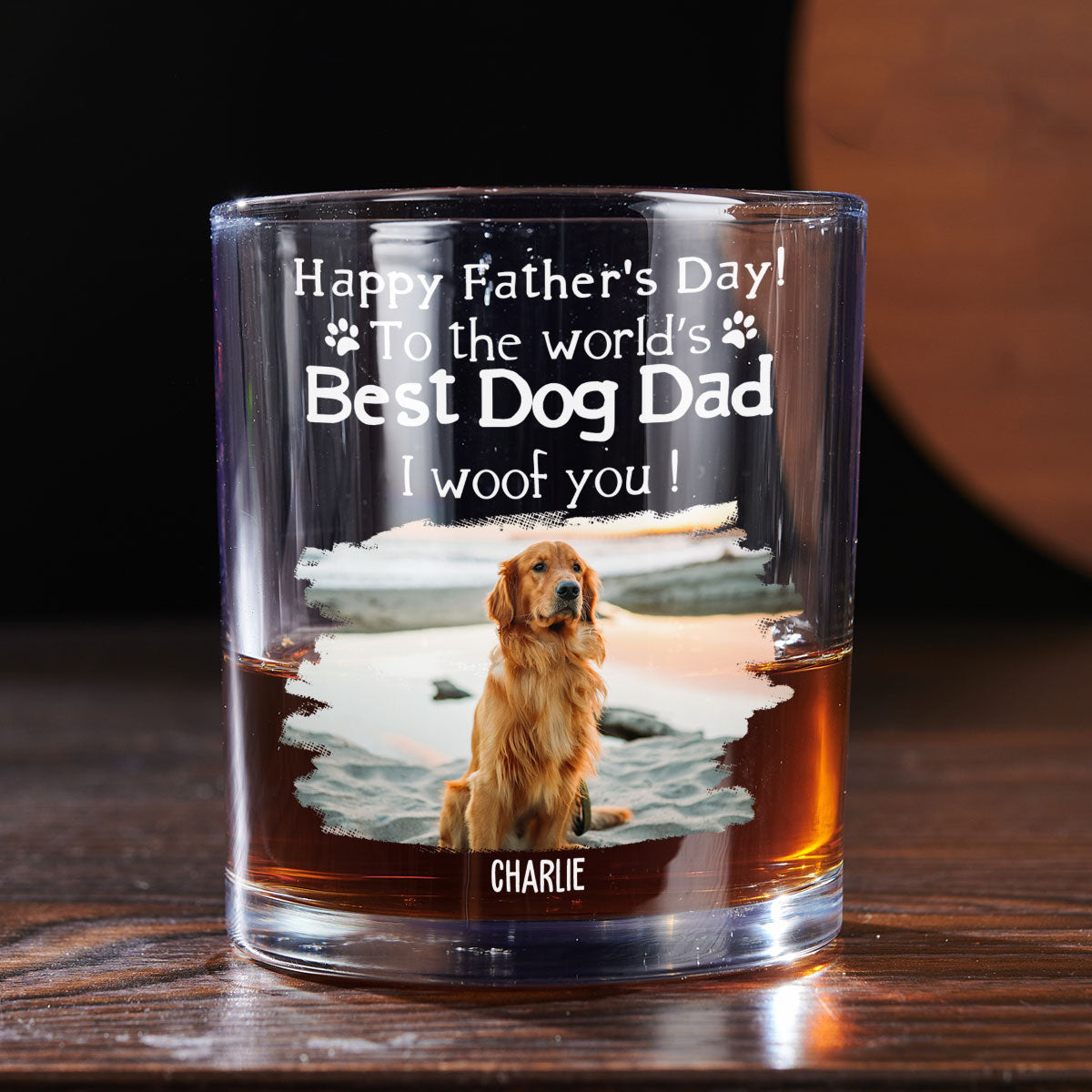 Woof Best Dog Dad Ever Photo - Personalized Whiskey Glass