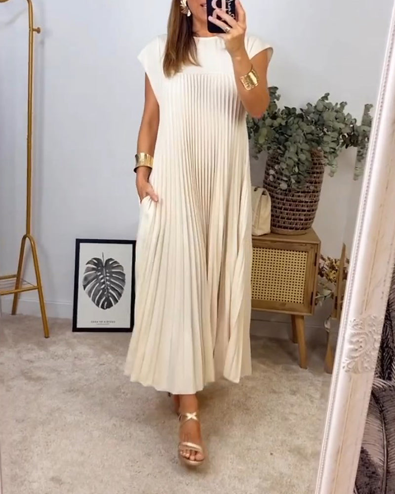 🔥Sunmmer Limited Sale🔥Sleeveless pleated simple solid color dress