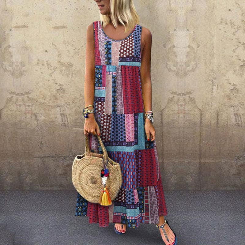 Ladies Summer Ethnic Print Casual Sling Dress