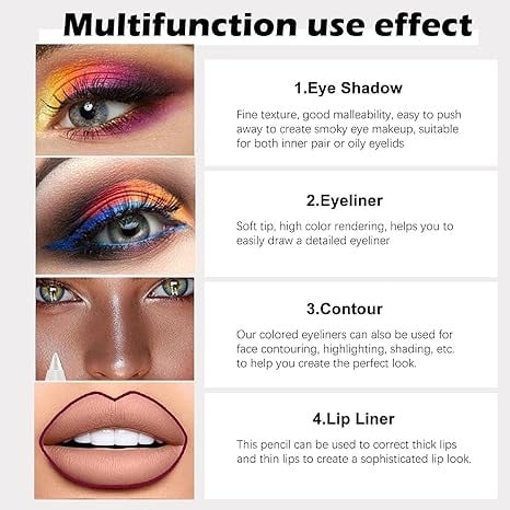 💕Limited Sale 50% OFF💧14-Pack Waterproof Colored Gel Eyeliner Pencil – Metallic & Shimmer Finishes, Smudge-Proof（Pencil sharpener color is random）