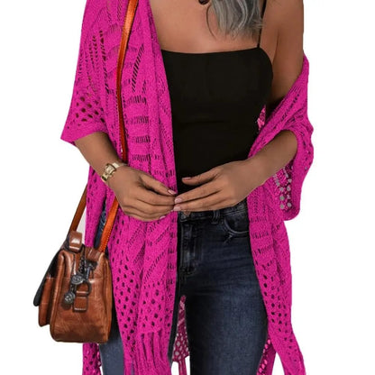 🔥This Week's Special Price: £13.99!!😍Women’s Oversized Knit Cardigan – Lightweight Crochet Tassel Kimono for Spring & Summer 🌸