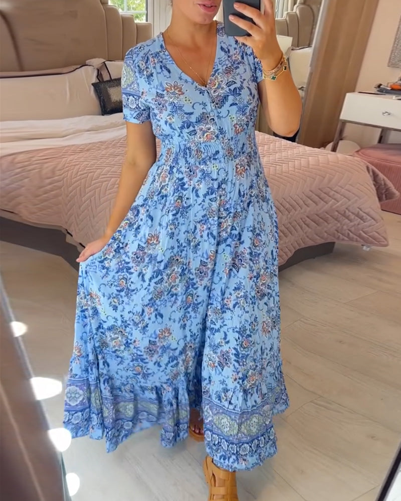 💥Lastday! Hurry up！！💥💃Hot Sale 49% OFF🔥 - Floral Print V-neck Dress