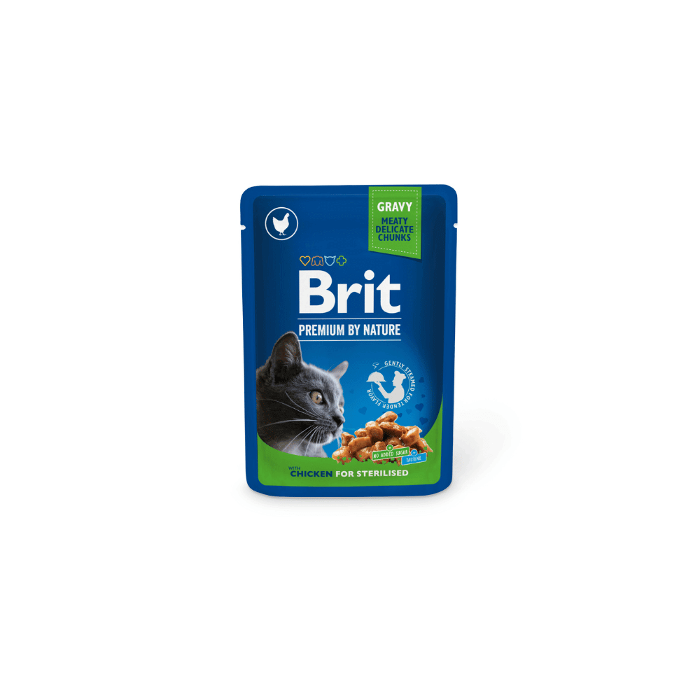 Brit Premium Cat Pouch Chicken Slices for Sterilised Wet Cat Food 100g