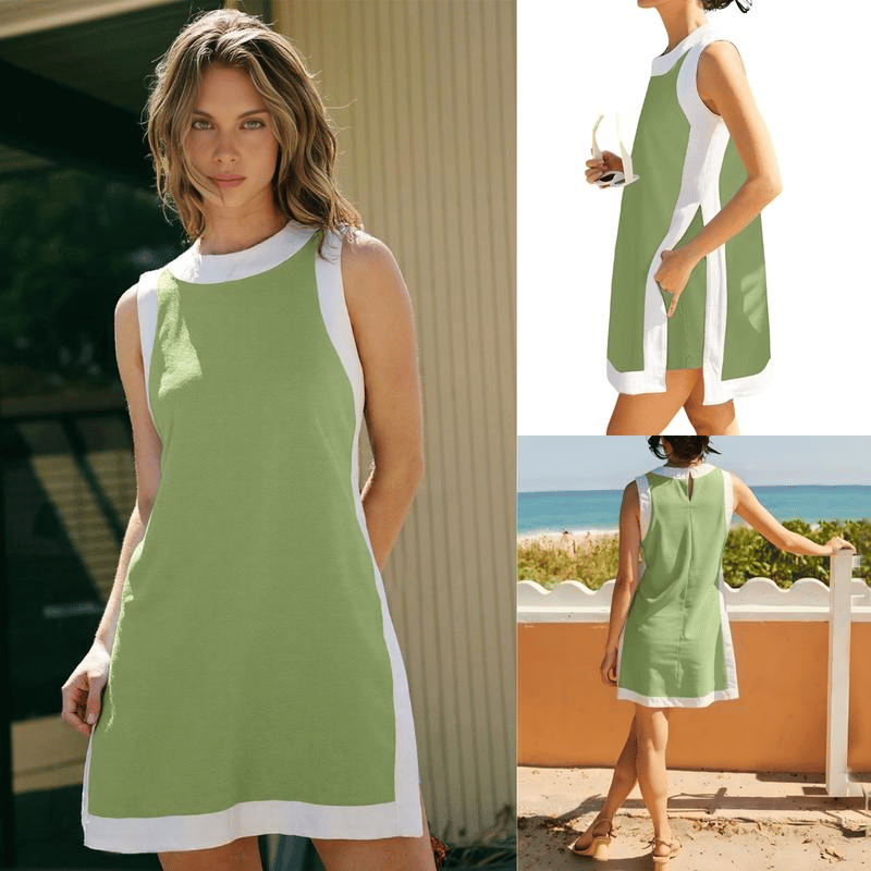 ⏰Hot Sale 50% OFF🔥Women's Casual Color Block Sleeveless Tops Matching Shorts with Pockets