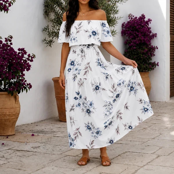 ⏰Last Day Sale 50% OFF💃Women's Off-Shoulder Ruffled Side-Slit Maxi Dress with Pockets ✨