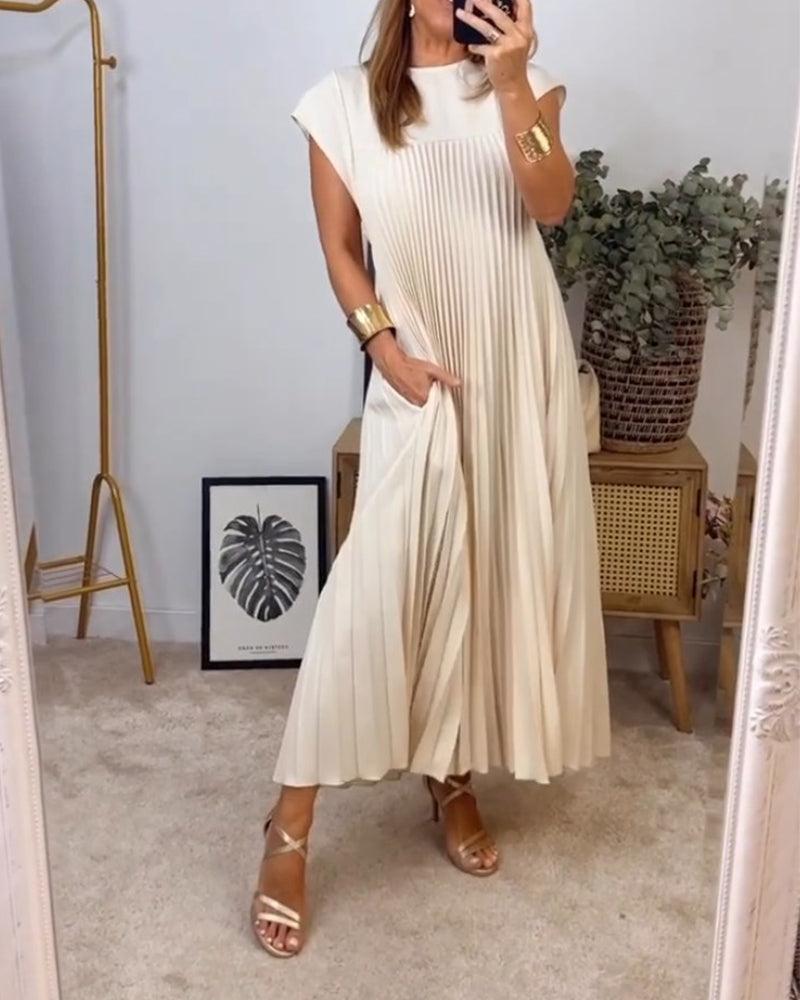 🔥Sunmmer Limited Sale🔥Sleeveless pleated simple solid color dress