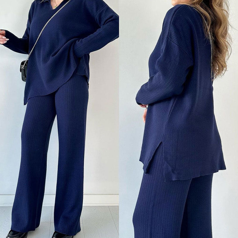 🍂Limited-Time 50% OFF🍂V-Neck Casual Slit Knitted Two-Piece Set ✈️ Free Shipping