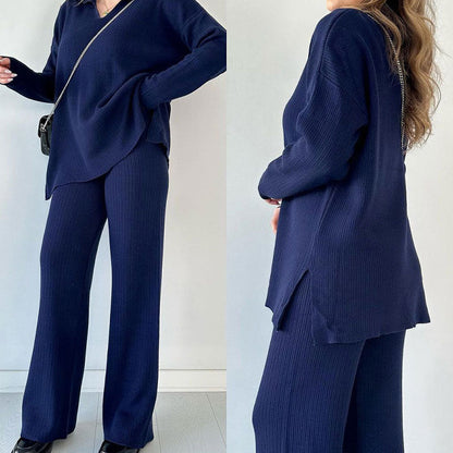 🍂Limited-Time 50% OFF🍂V-Neck Casual Slit Knitted Two-Piece Set ✈️ Free Shipping
