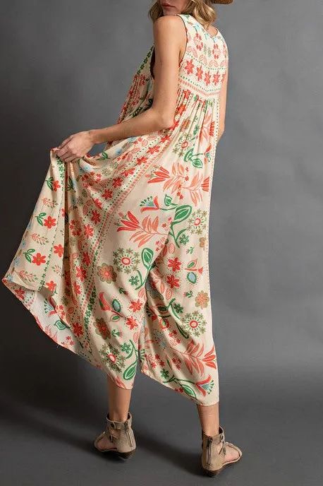 🔥HOT SALE💃Vintage Print Loose Sleeveless Jumpsuit