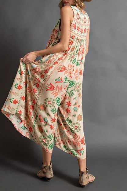 🔥HOT SALE💃Vintage Print Loose Sleeveless Jumpsuit