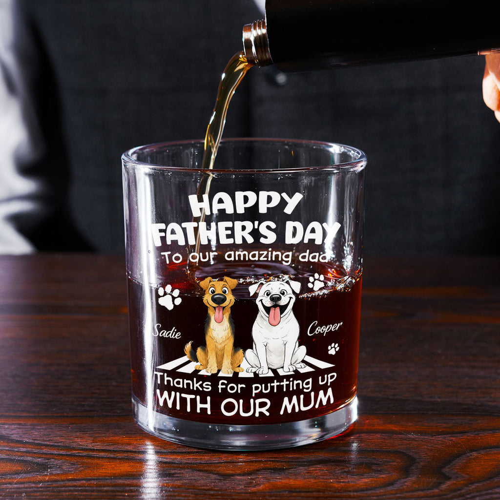 Putting Up With Funny Dad Ver Cartoon - Personalized Whiskey Glass