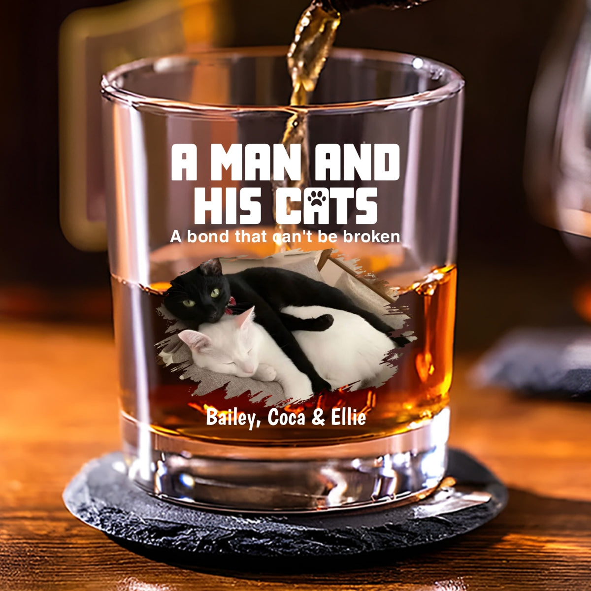 A Man And His Cats Photo - Personalized Whiskey Glass